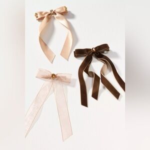 NWT Anthropologie Gemstone Bow Hair Clips Brown Set of 3